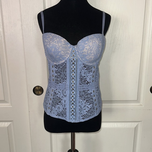 VICTORIAS SECRET SEXY BLUE GROMMET CORSET TOP - Picture 1 of 8